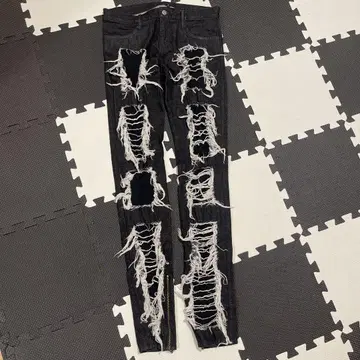 블랙 스키니 데님 데미지 가공