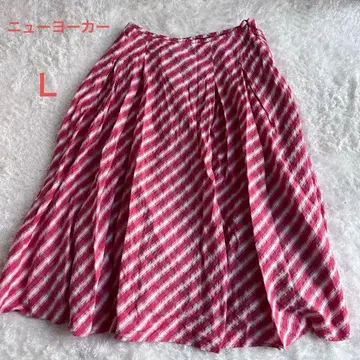 NEWYORKER 뉴요커 체크 무늬 플레어 스커트 레드 L