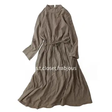 s.t.closet frabjous 린넨 88% 개더 롱 원피스