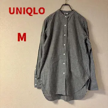 UNIQLO 유니클로 그레이 화이트 스트라이프 긴팔 셔츠