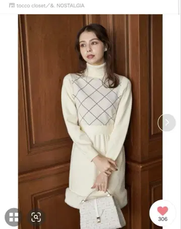 [미사용] tocco closet 퍼 달린 터틀넥 니트 원피스 M