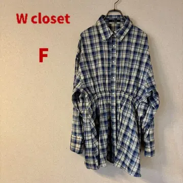 Wcloset 더블 클로젯 파랑과 화이트의 시어 체크 무늬 긴팔 셔츠