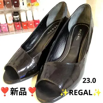 새상품 미사용 REGAL 블랙 오픈토 펌프스 23.0
