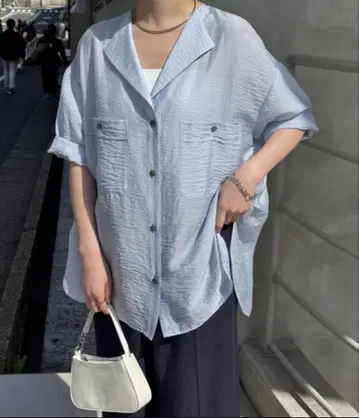 미사용품! 콜라주 개럴개런트 반팔 시어 셔츠 블루