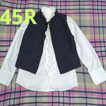 45R 네이비 체크 무늬 노카라 베스트