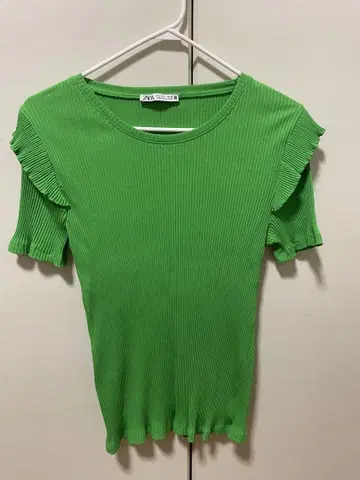ZARA 그린 리브 짜임 T셔츠