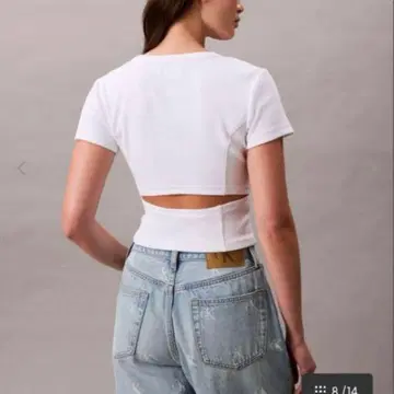 캘빈 클라인 오픈 백 크롭 티셔츠 S