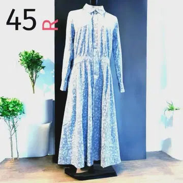 45R 긴팔 셔츠 원피스 보태니컬 무늬 인디고 블루 사이즈 2