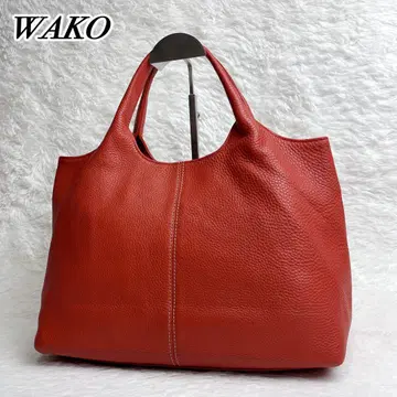 컨디션 최상 WAKO 핸드백 긴자 와코 슈링크 가죽 주름 가죽 레드
