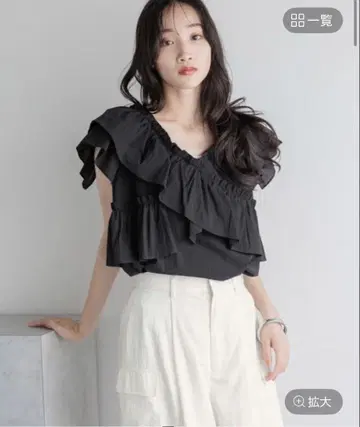 로리즈팜 택 포함 미사용 크로스 개더 블라우스 프렌치 슬리브