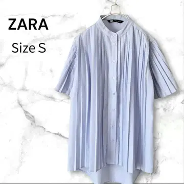 ZARA 자라 라이트 블루 스카이블루 플리츠 블라우스 밴드 카라 S