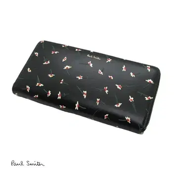 새상품 폴스미스 장지갑 꽃무늬 라운드 지퍼 블랙 388