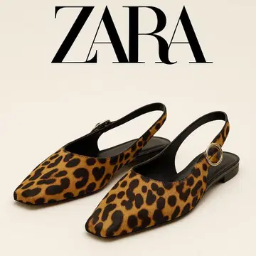 ZARA 레오파드 무늬 슬링백 신발 35 미사용 얼룩 있음