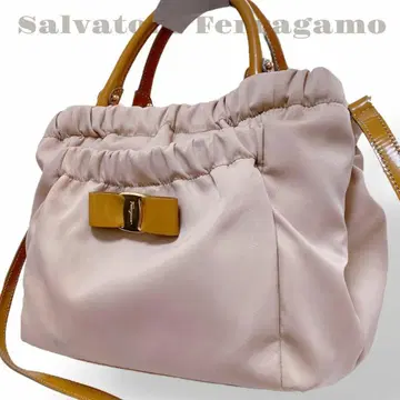 페라가모 장미 리본 2WAY 숄더백 나일론 핑크