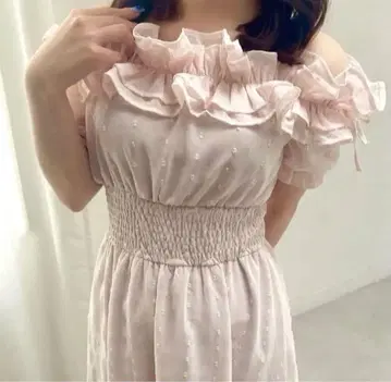 evelyn 라메 프릴 롱 OP 원피스 핑크