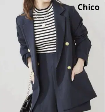 Chico 치코 골드 버튼 더블 자켓 네이비 테일러드 자켓 긴팔