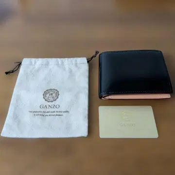 GANZO 접이식 지갑 블랙 가죽 수납 봉투 포함