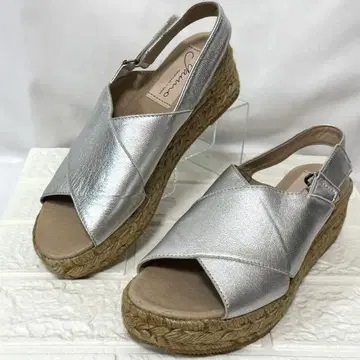 [새상품급] 가이모 크로스 벨트 에스파드리유 웨지 샌들 23cm