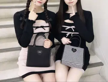 pium 리본 테이프 레이어드 니트 원피스 허니 뮤우