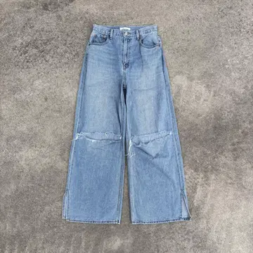 MOUSSY 데미지 와이드 데님 크러쉬 가공 슬릿 y2k