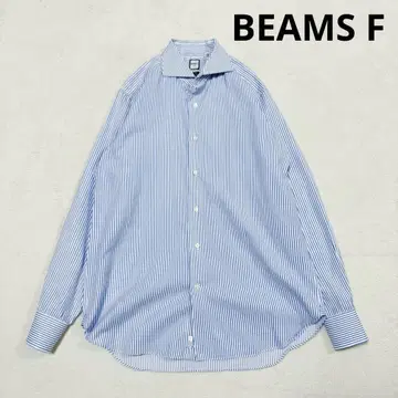 컨디션 최상 빔즈 F 호리젠탈 칼라 스트라이프 드레스 셔츠 블루 M