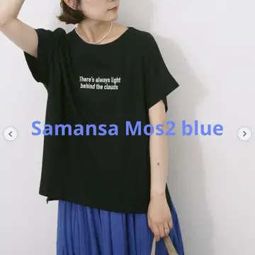 새상품 Samansa Mos2 blue 로고 자수 프렌치 슬리브 로고 T