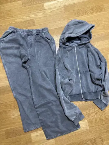 ZARA 워시 가공 지퍼 사양 후디 M과 조거 팬츠 XL 셋업