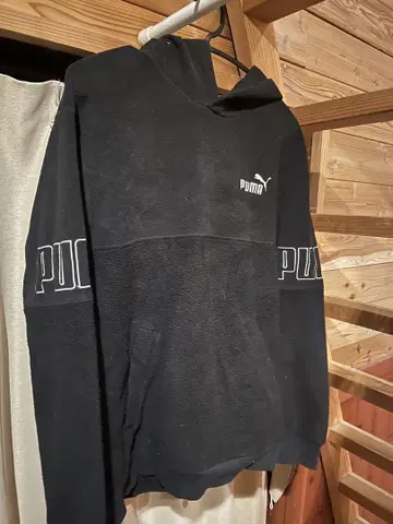 PUMA 플리스 후드 부착 후드티 블랙