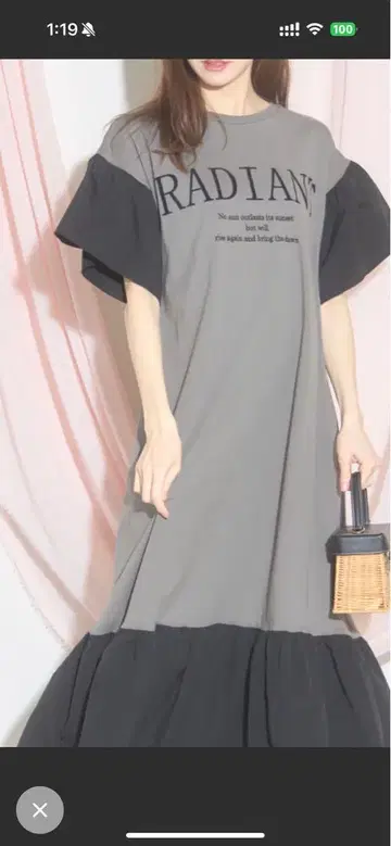 새상품 toccocloset 그레이 블랙 로고 프린트 롱 원피스