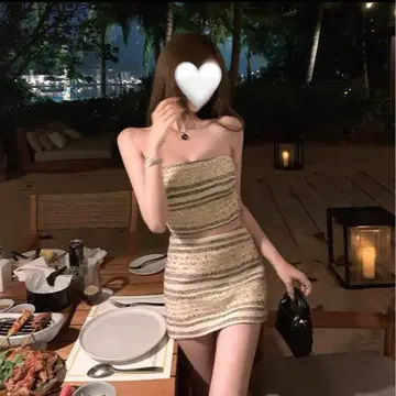 파티 드레스풍 화이트 골드 셋업 타이트 스커트 S