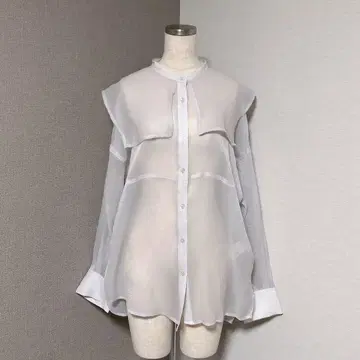 무루아 시어 셔츠 케이프풍 옷깃 연한 그레이