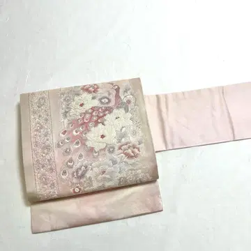 나고야 오비 공작 꽃무늬 꽃+덩굴 패턴 은사 벚꽃색 PO-3331