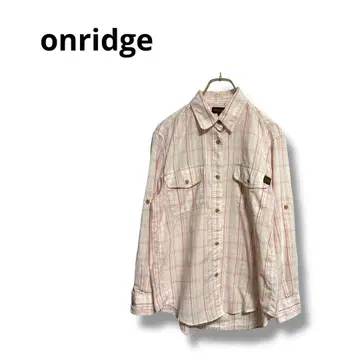 [ onridge ] 셔츠 긴팔 체크 무늬 귀여운 캐주얼 핑크 L