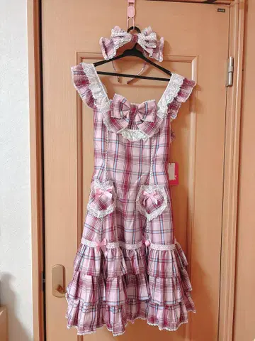 angelic pretty Cute Heart 오버롤 스커트(타탄)