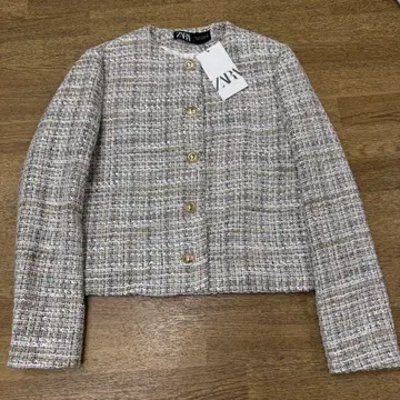 미사용 새상품 ZARA 노카라 트위드 자켓 XS 사이즈