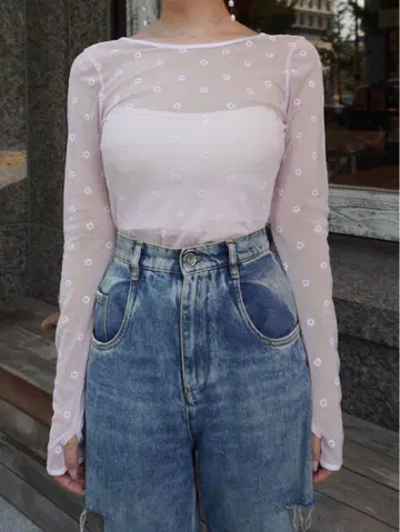 HYEON 헤 sheer tops 'flower' pink 미개봉