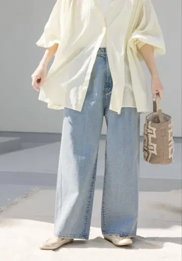2턱 개더 데님 팬츠