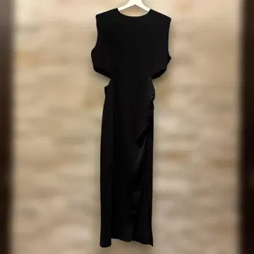 블랙 드레이프 디자인 원피스 ZARA M 슬릿 롱 조젯