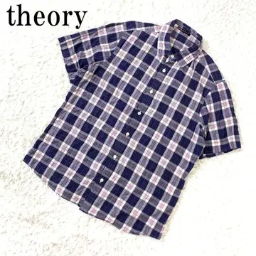 띠어리 반팔 셔츠 면 코튼 체크 파랑 네이비 40 B66