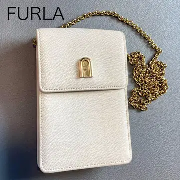 [ FURLA ] 스마트폰 숄더백 로고 금장 장식 체인 가죽 화이트