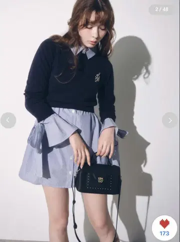 SNIDEL 2025AW 브로치 포함 니트 세트 미니 셔츠 원피스
