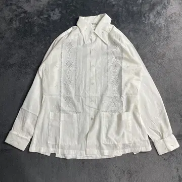 70s lina vizcarra oandasan 레이온 셔츠 자수 카라심