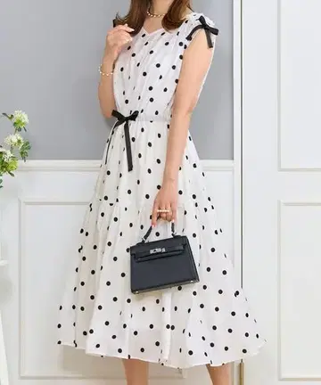 프리마셰레르 드로스트 리본 개더 원피스 도트