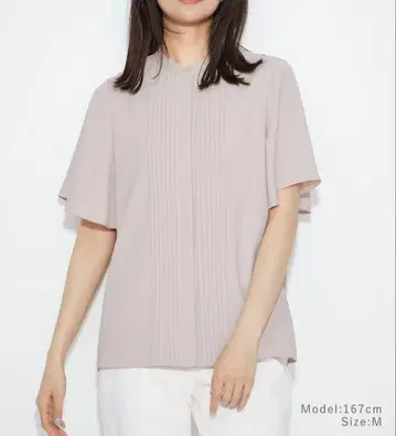 [ 착용 1회 새상품급 ] PLST 조젯 프론트 핀턱 블라우스 베이지 M