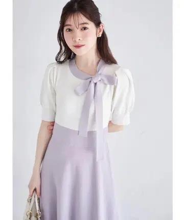 [택 포함 새상품] 사이드 보타이 리본 배색 니트 원피스 토코 클로젯