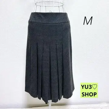 라핀 블랑슈 무릎 기장 플리츠 스커트 M 다크 그레이 체크 무늬