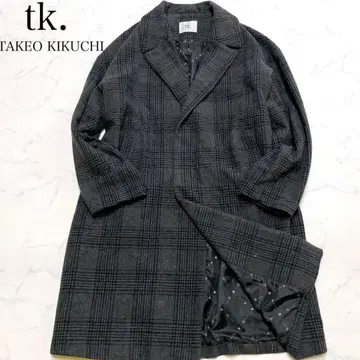 새상품급 XL 상당 다케오 키쿠치 빅 체스터 코트 울 혼방 체크