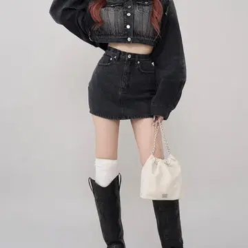 darich 다리치 백 커브 데님 미니 스커트