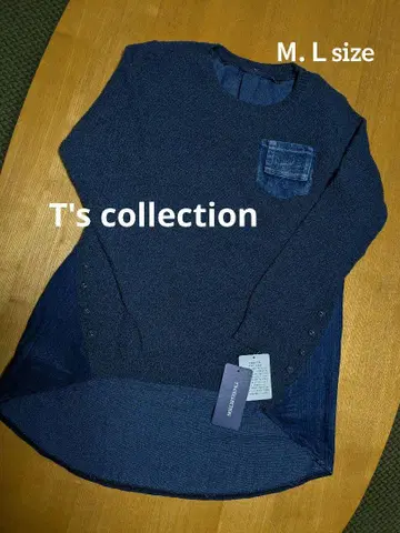 T's collection 네이비 니트 레이어드 스타일 데님 셔츠