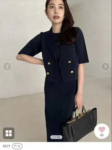 아뉴앙스 하프 슬리브 하이 게이지 니트 자켓 NVY 프리 사이즈